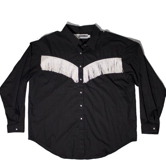 VTG Panhandle Slim Western Pearl Snap Long Sleeve Shirt Fringe USA Women XL - Picture 1 of 13